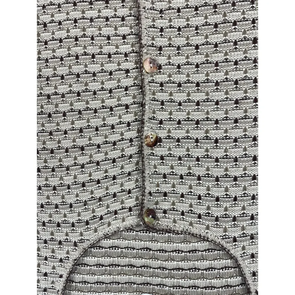 Vintage Knit Cream Brown Sweater Cardigan Button Up Made in New York Size Large